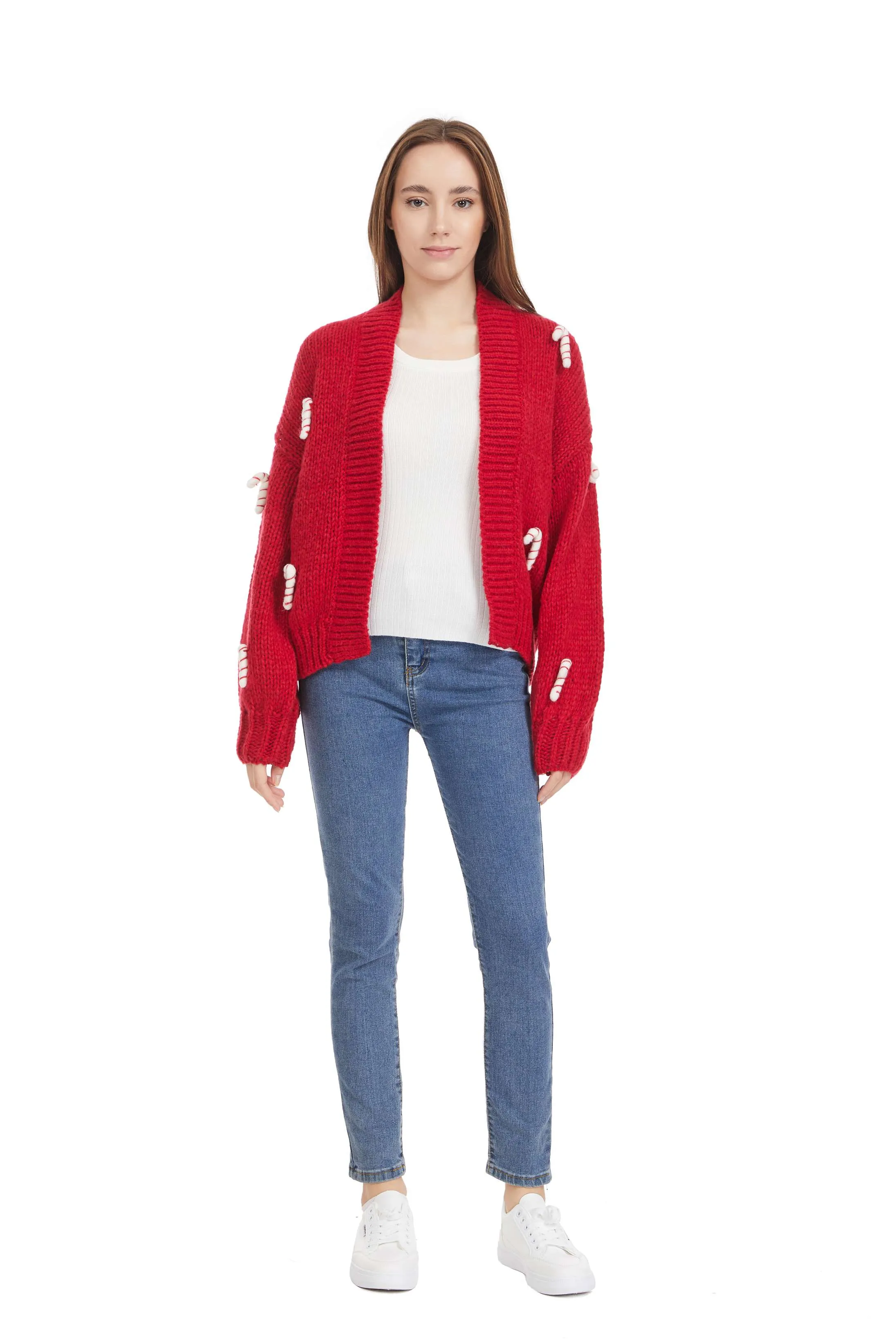 ROFFE 3D CANDY CANE CARDIGAN