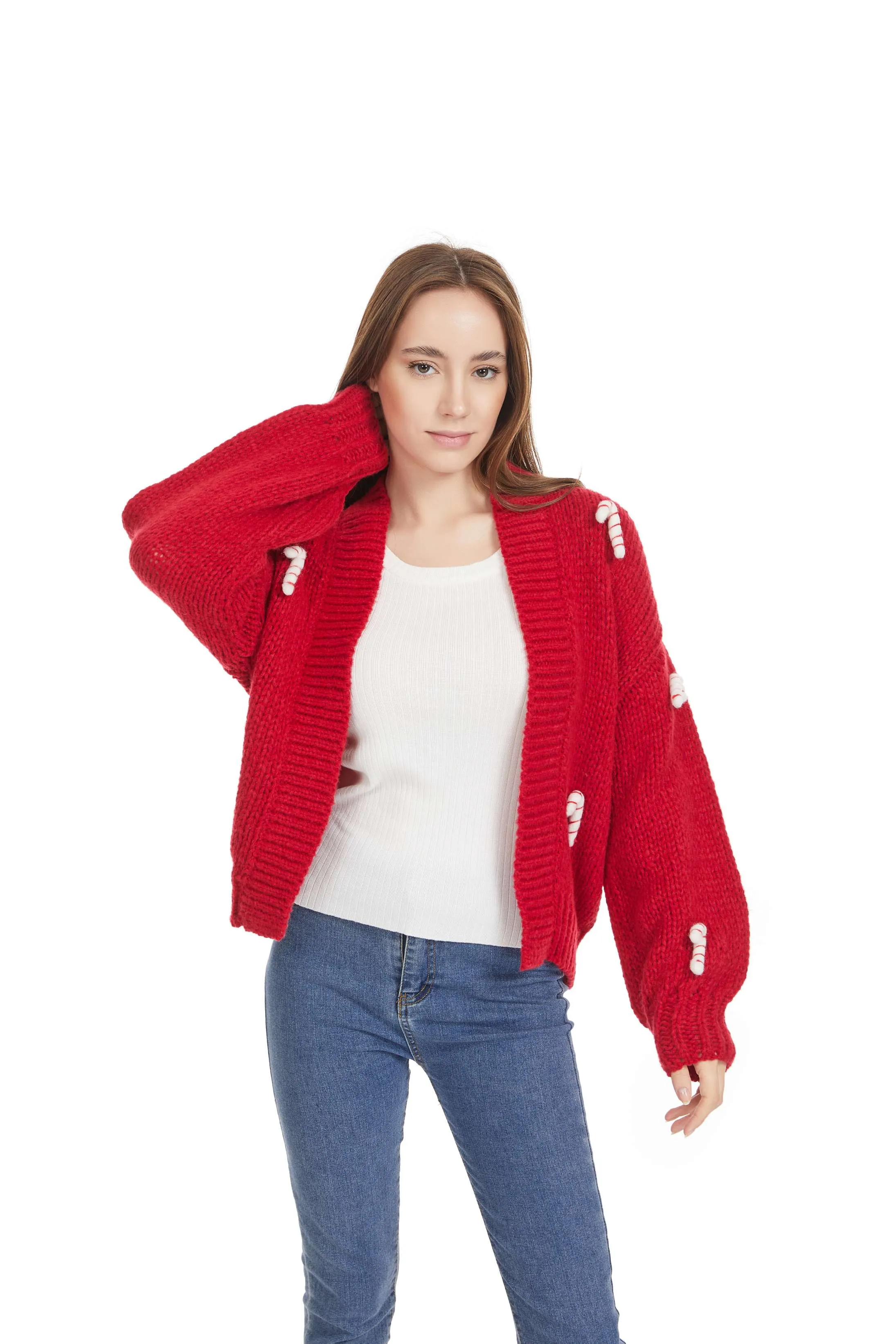 ROFFE 3D CANDY CANE CARDIGAN