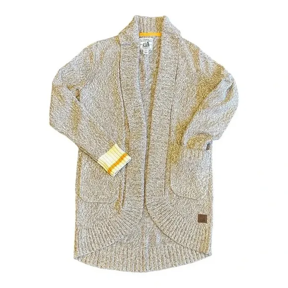 Roots Cotton Cabin Long Cardigan Tan Light Brown Twee Preppy Mod Retro Neutral