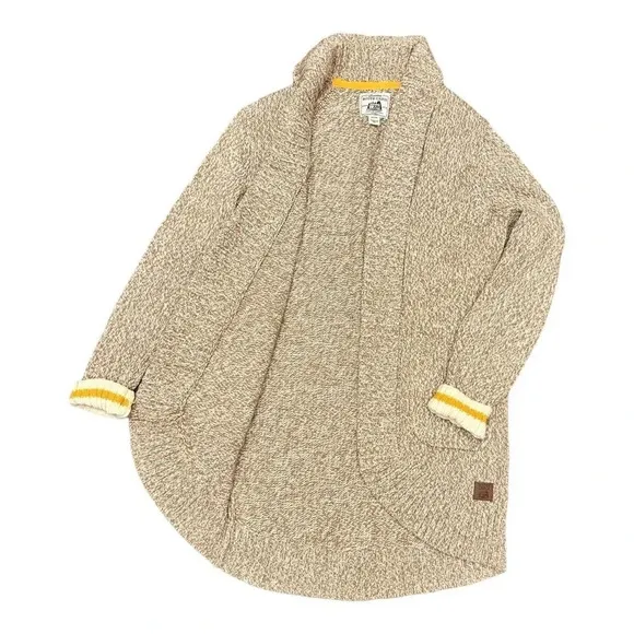 Roots Cotton Cabin Long Cardigan Tan Light Brown Twee Preppy Mod Retro Neutral