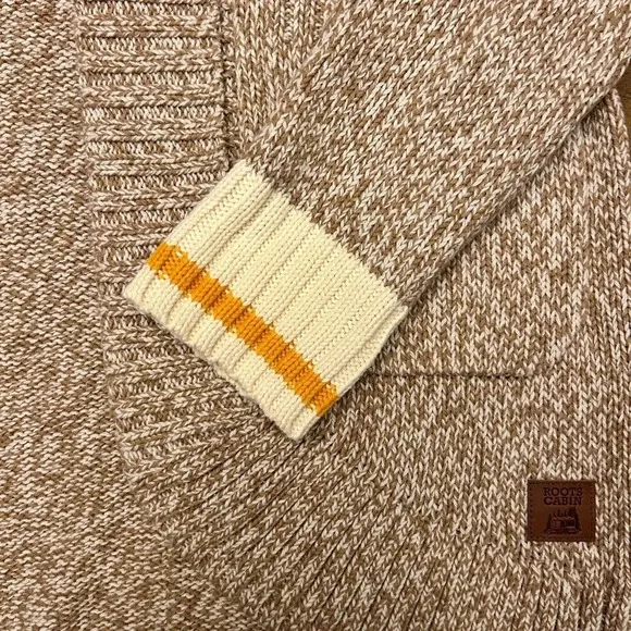 Roots Cotton Cabin Long Cardigan Tan Light Brown Twee Preppy Mod Retro Neutral