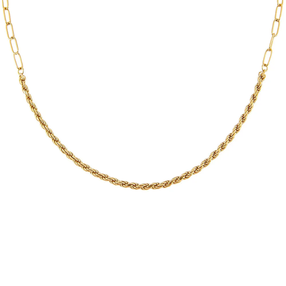Rope Chain X Oval Link Necklace