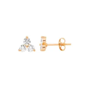 Rose Gold Plated Sterling Silver Stud Earrings with Three Claw Set 3mm Cubic Zirconias E563R
