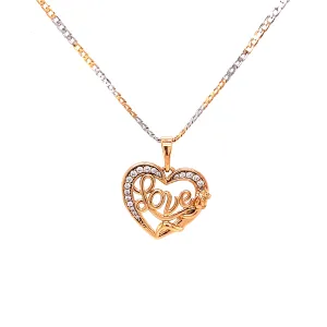 Rose of Love Zirconia Pendant Necklace Two Tone Rose Cuban Link