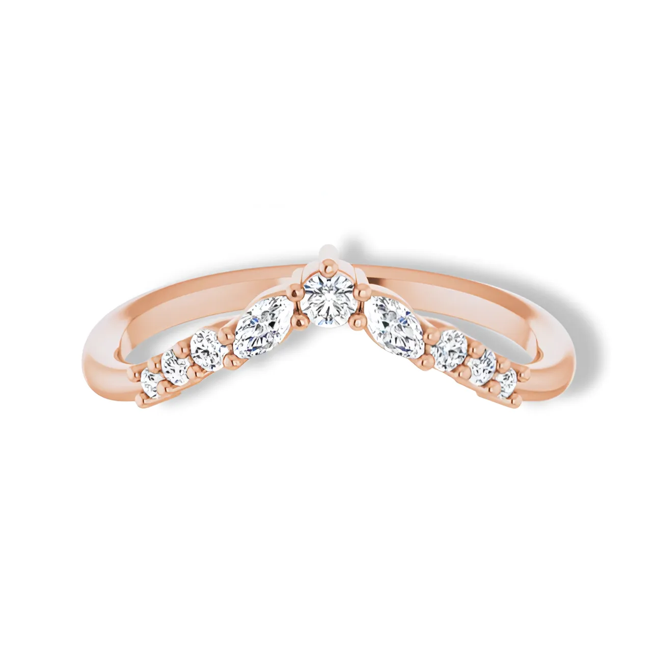 Round And Marquise Diamond Curved Band