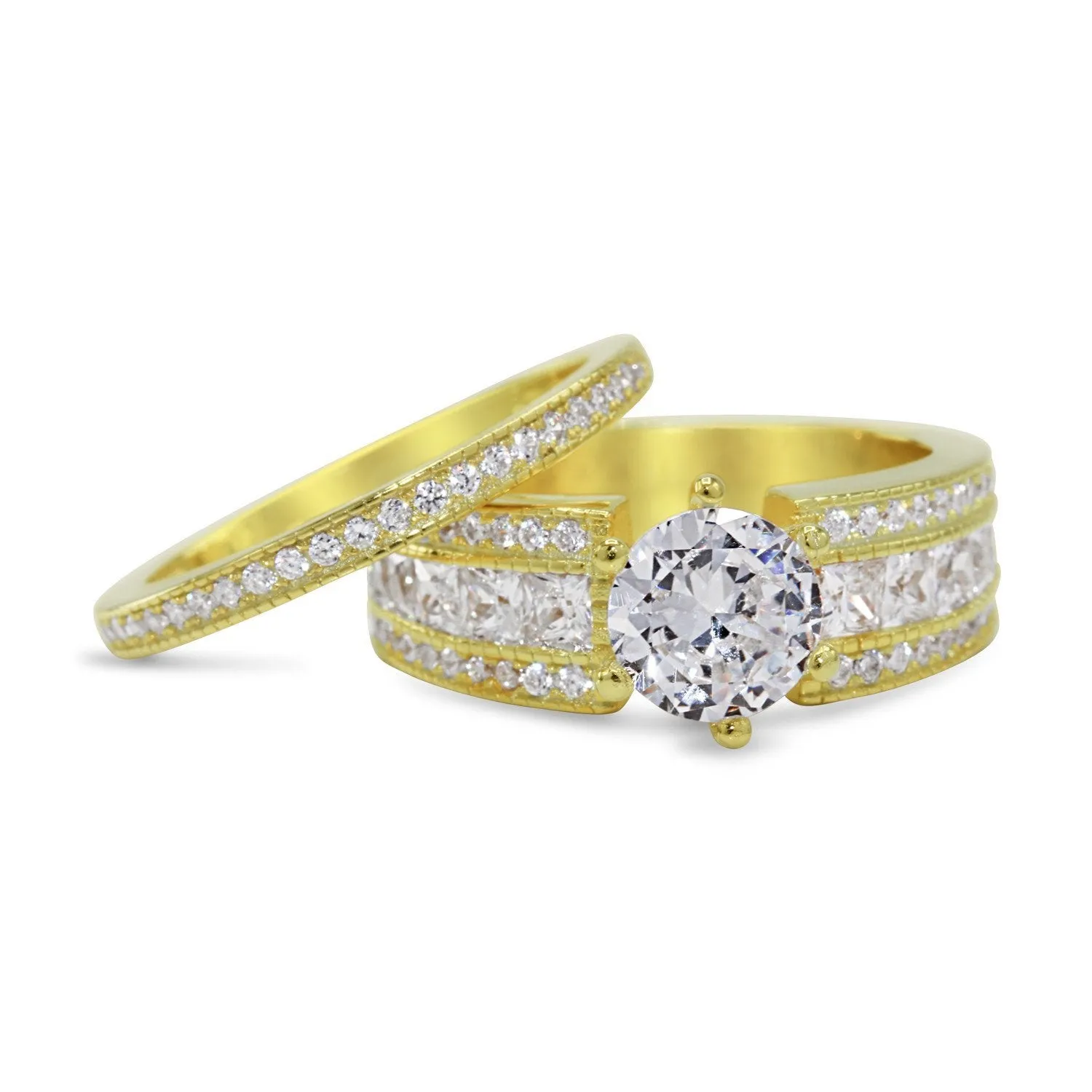 Round Cubic Zirconia Wedding Ring Set