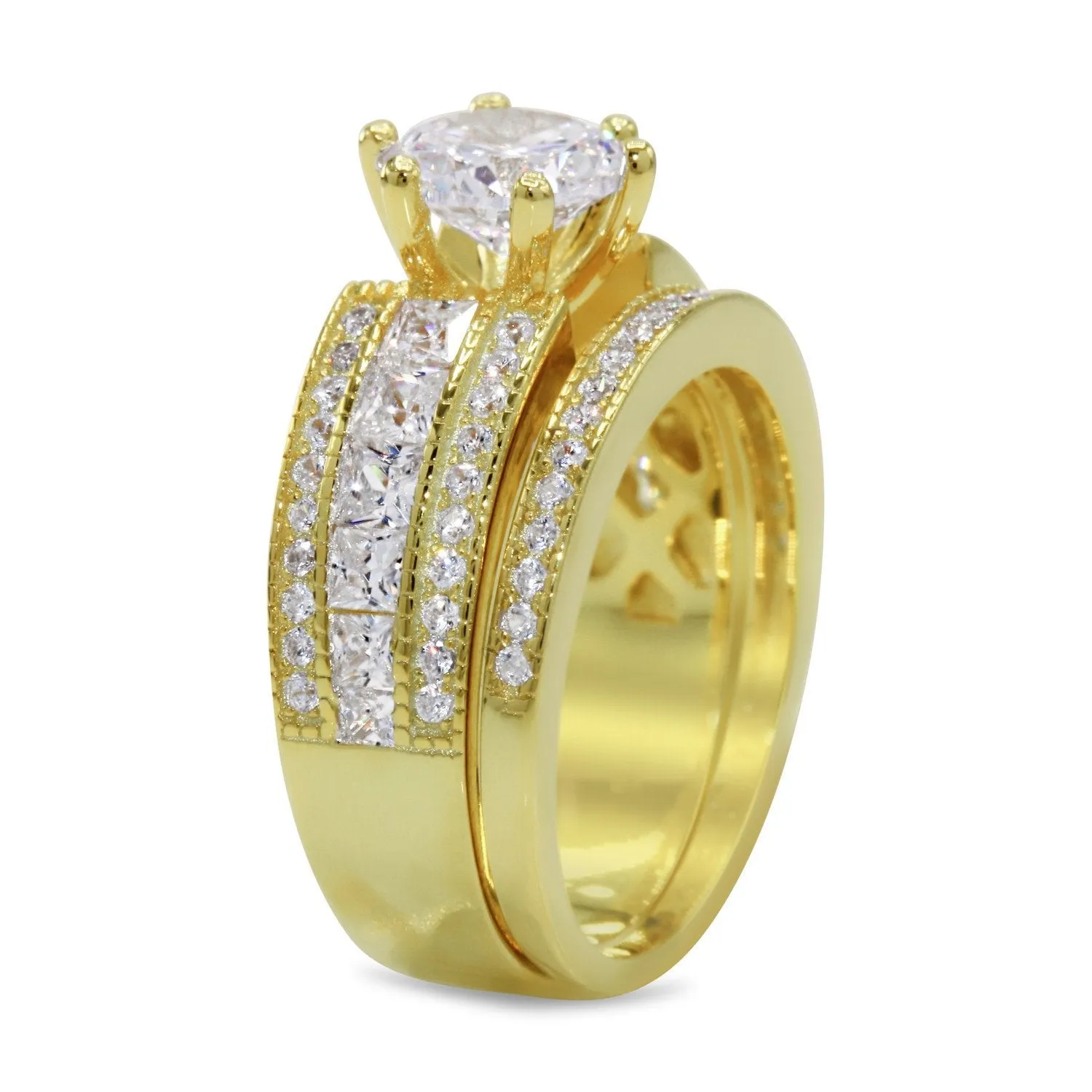 Round Cubic Zirconia Wedding Ring Set