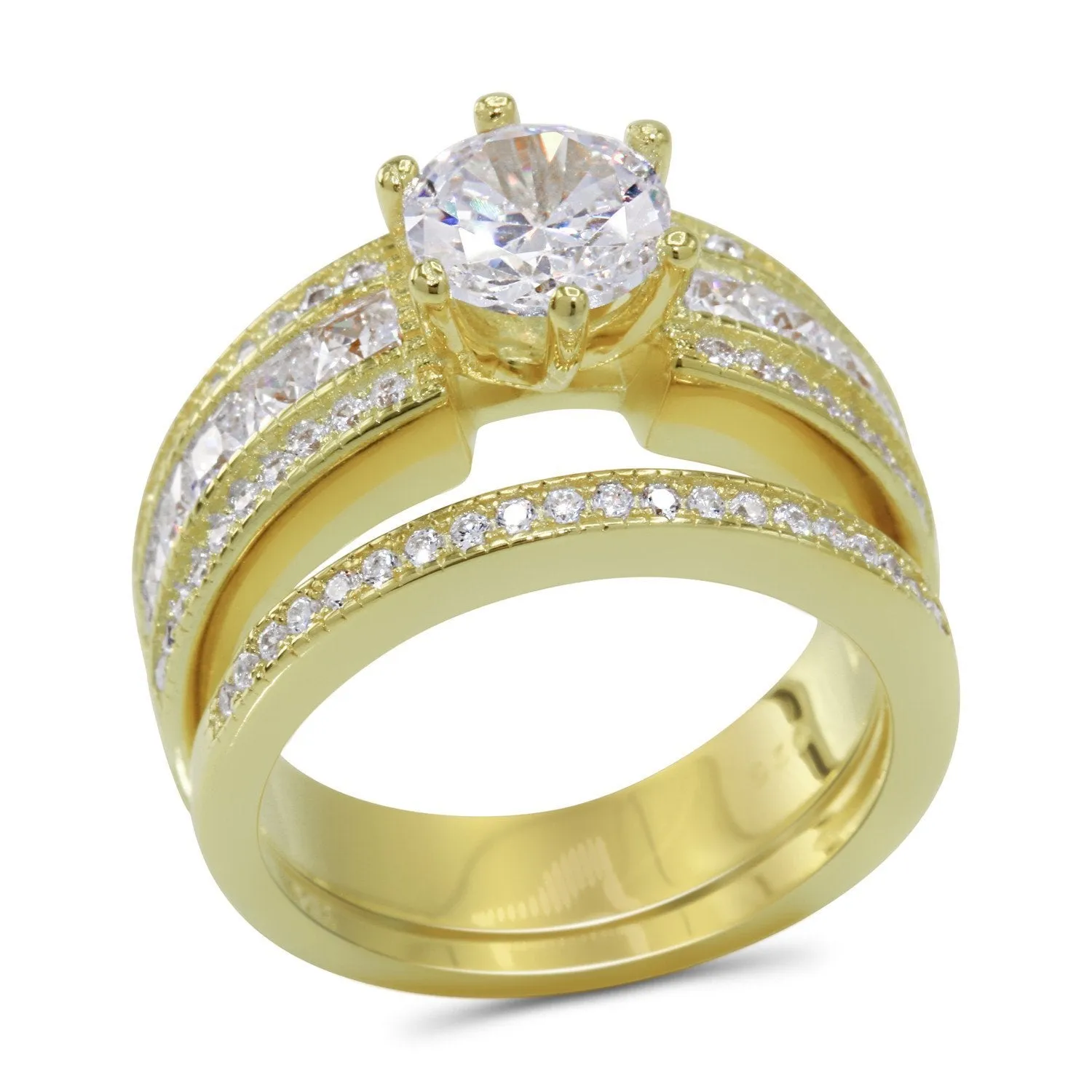 Round Cubic Zirconia Wedding Ring Set