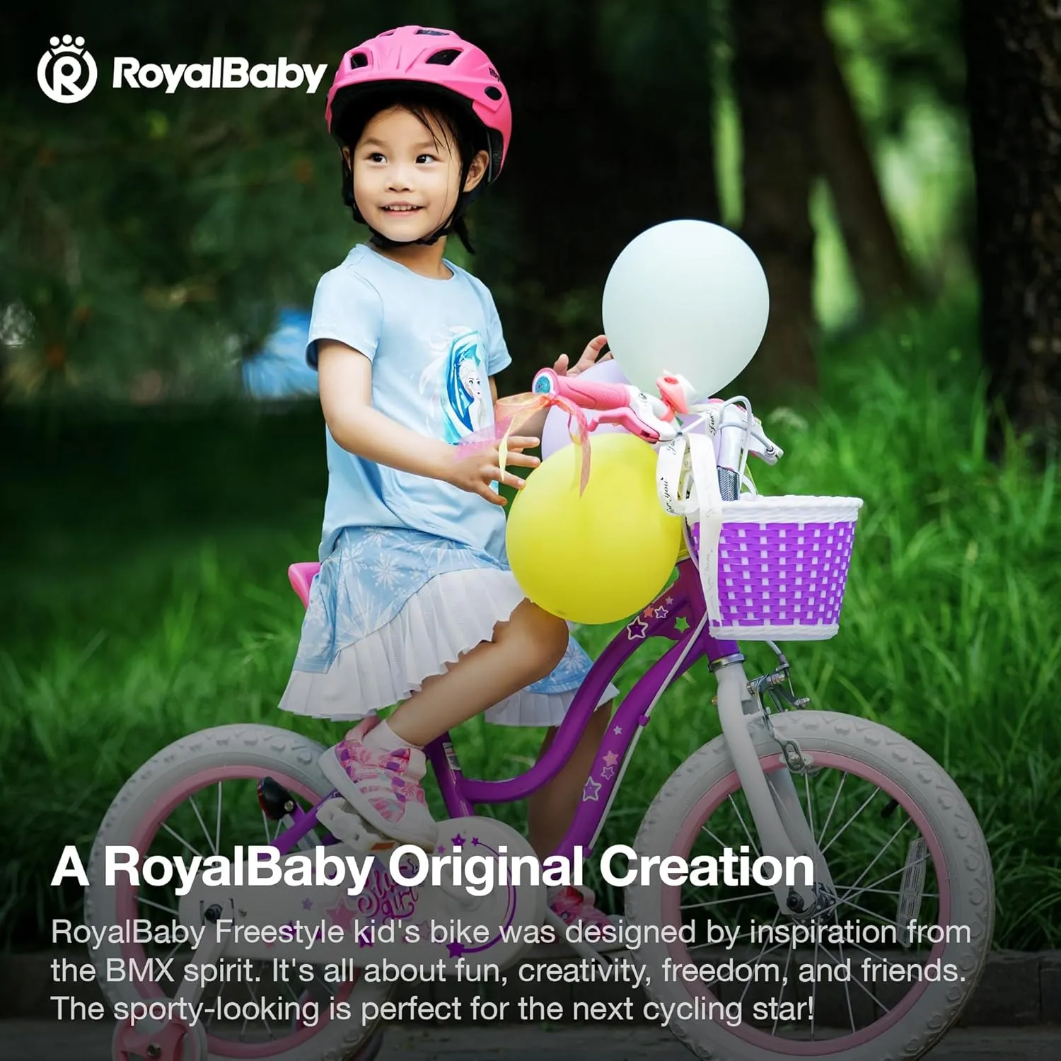 RoyalBaby Stargirl 12" Kids Bicycle with Basket, Bell & Training Wheels, Purple