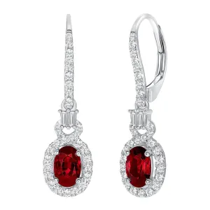 Ruby and Diamond Halo Dangle Earrings