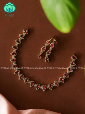 RUBY- Tear motif - stylish and minimal elegant neckwear with earrings- Zivara Fashion