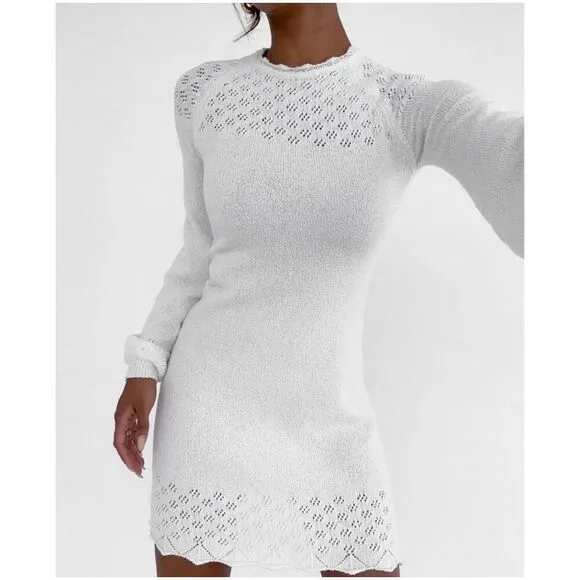 RUMORED Anthropologie Vermont Sweater Dress White Mini Dress Grad Spring Y2K NWT