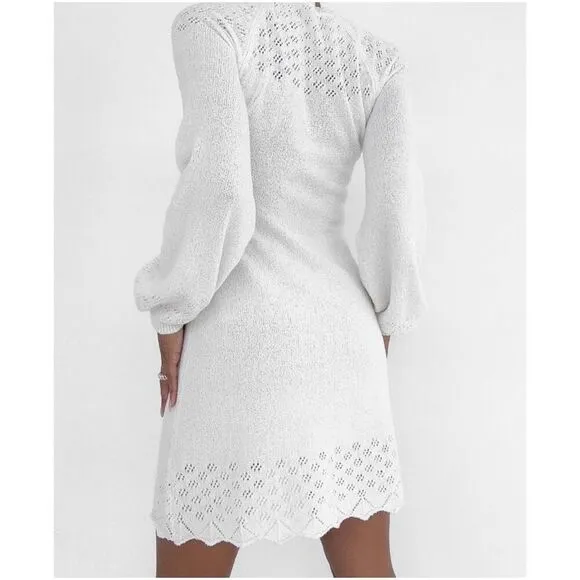 RUMORED Anthropologie Vermont Sweater Dress White Mini Dress Grad Spring Y2K NWT