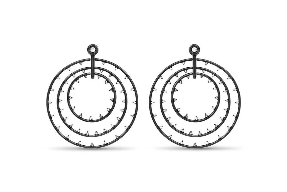 Ruthenium Plated Sterling Silver Diamond Circle Earrings