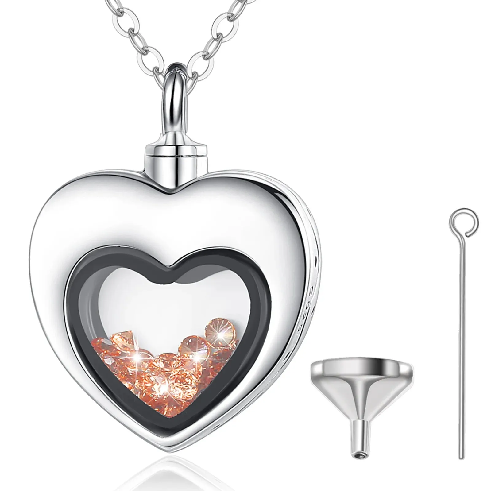 S925 Sterling Silver Heart Urn Locket for cremation ashes. Comes in several Birth Stone crystal colors