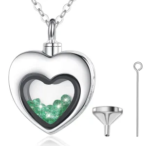 S925 Sterling Silver Heart Urn Locket for cremation ashes. Comes in several Birth Stone crystal colors
