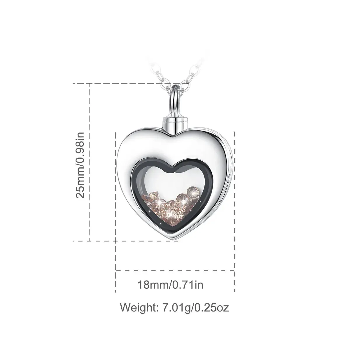 S925 Sterling Silver Heart Urn Locket for cremation ashes. Comes in several Birth Stone crystal colors