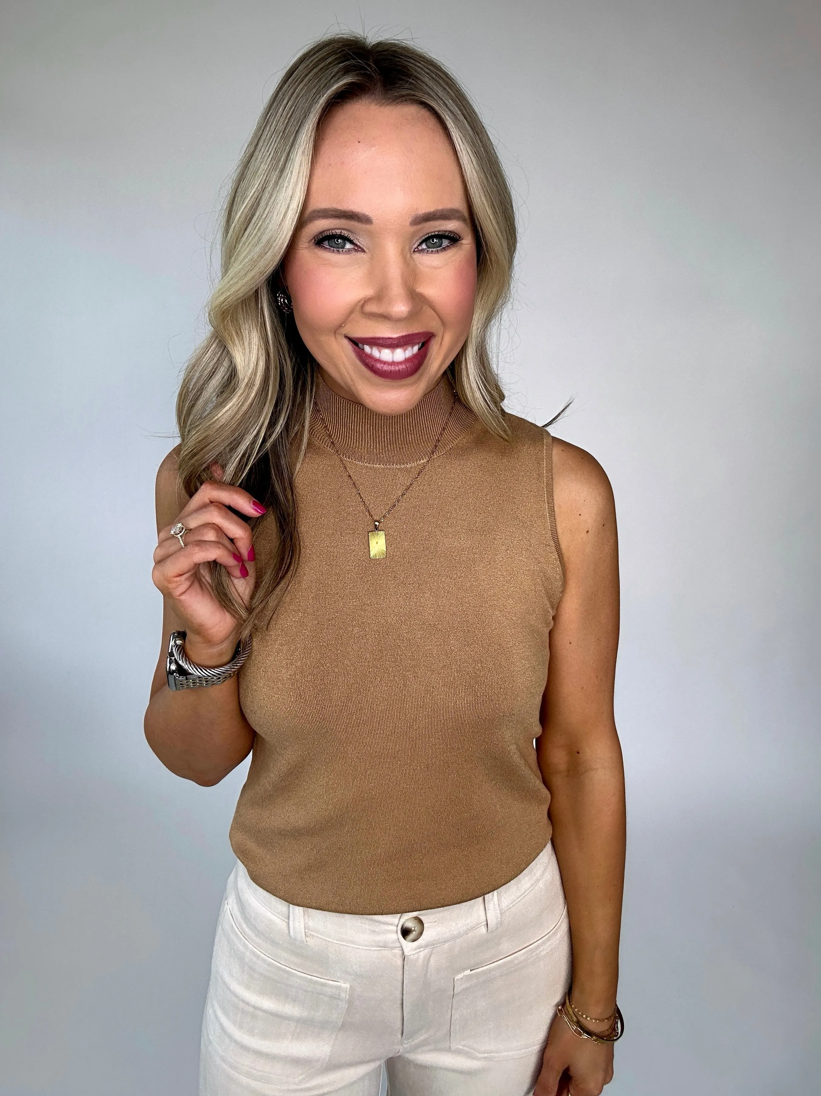 Seal The Deal Mock Neck Top - Camel