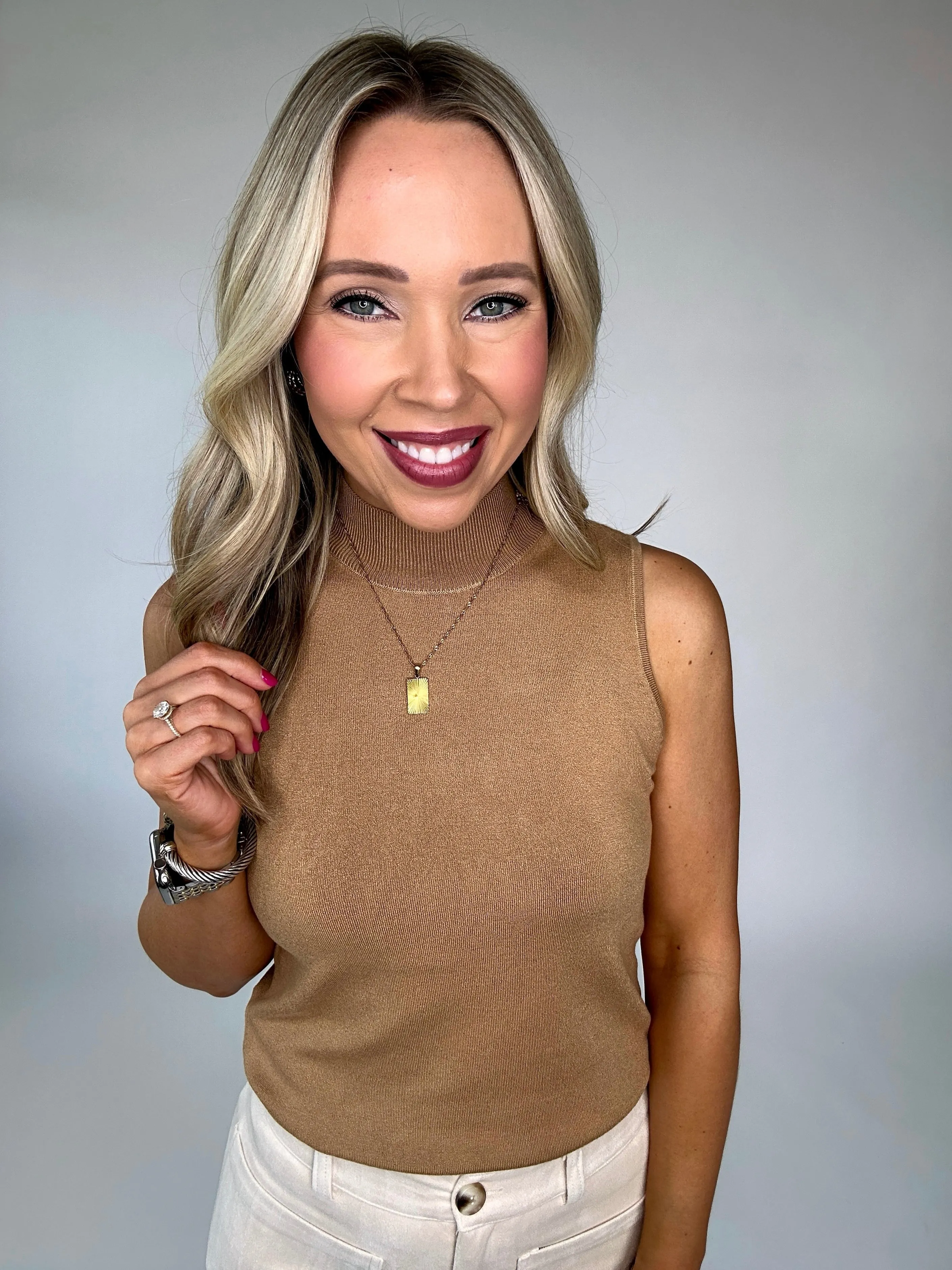 Seal The Deal Mock Neck Top - Camel