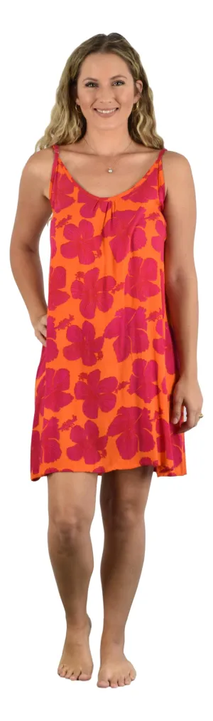 Secret Beach- Bali Dress - Short -  New Hibiscus - Red / Orange