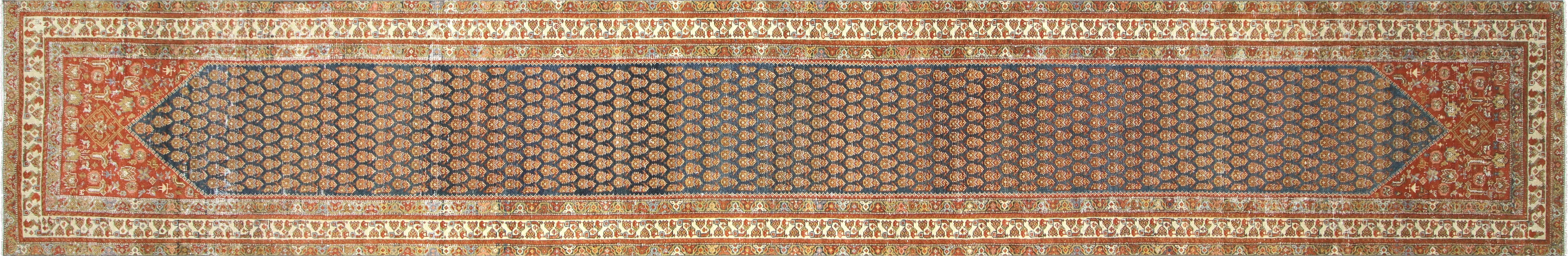 Semi Antique Persian Melayer Runner - 3'2" x 18'11"