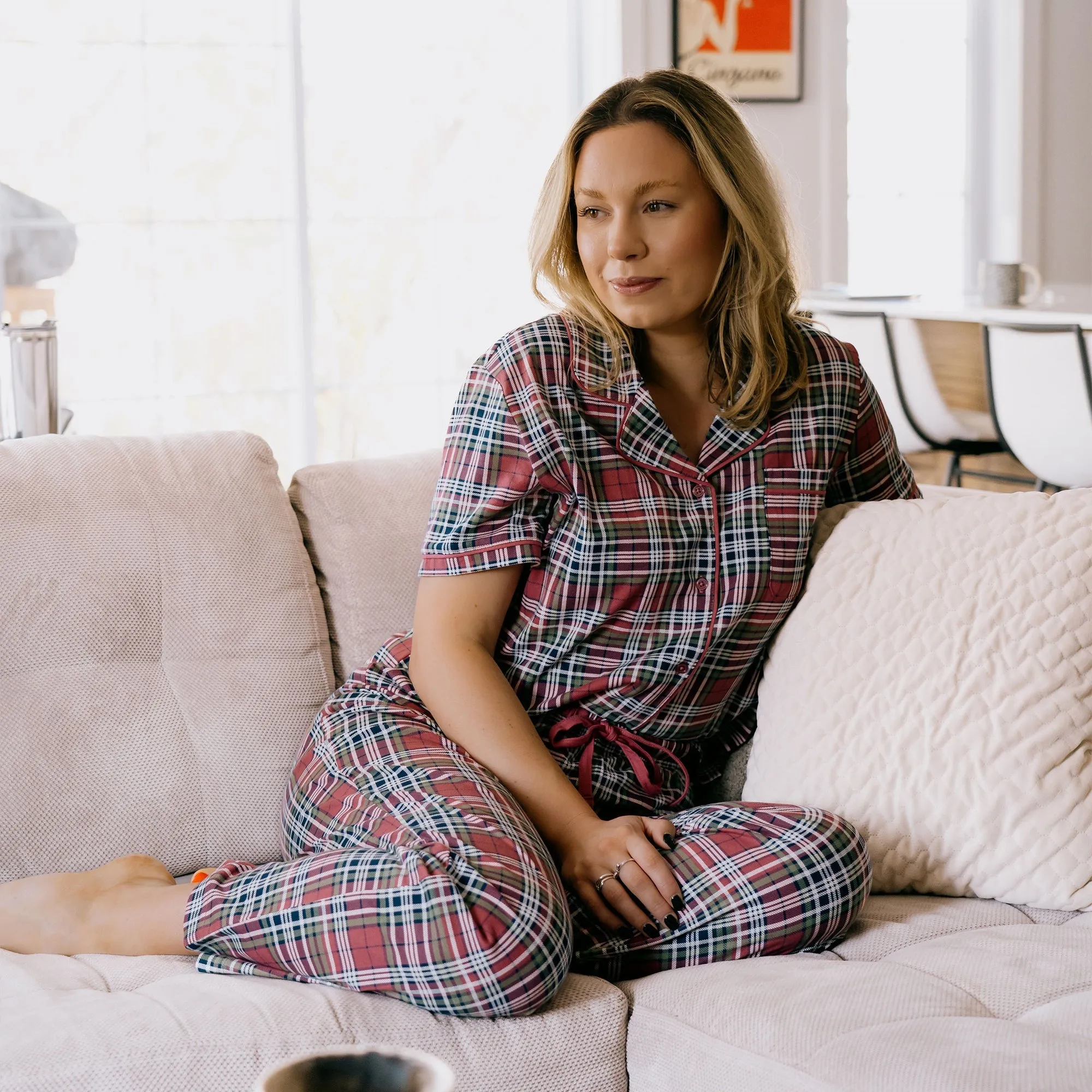 Short Sleeve V-Neck Nightshirt with Henley Placket