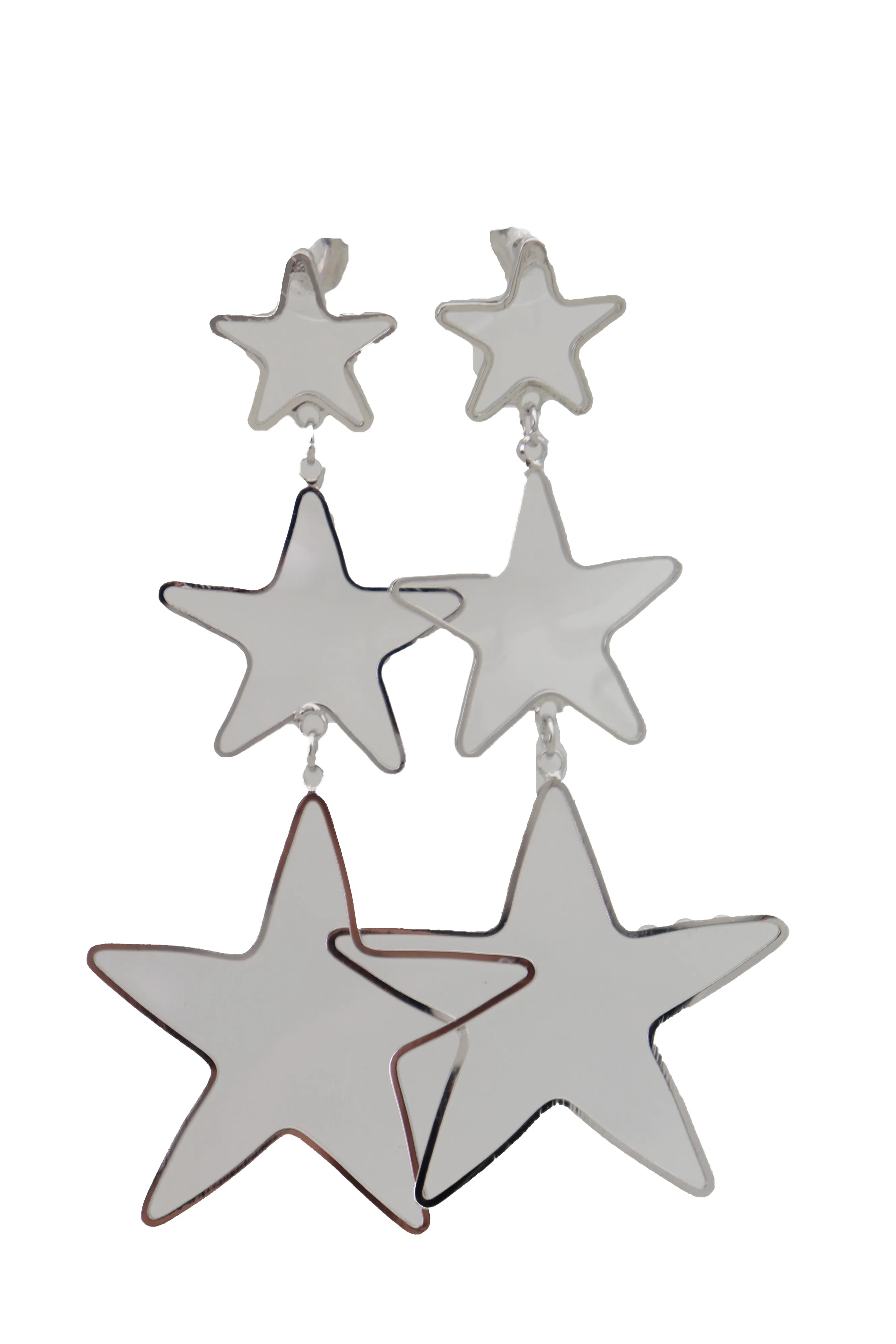 Silver 3-Star Outline Drop Earrings