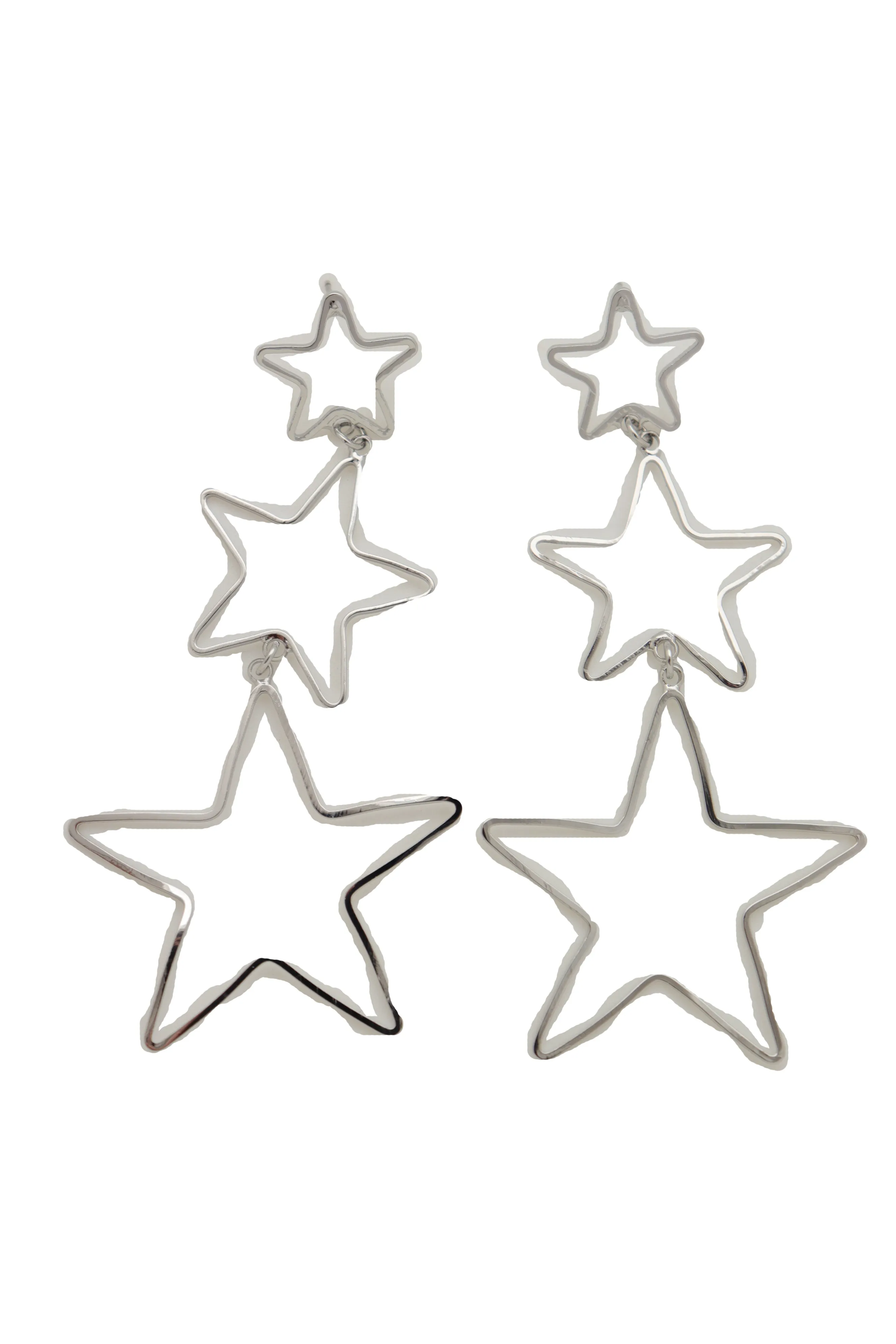Silver 3-Star Outline Drop Earrings