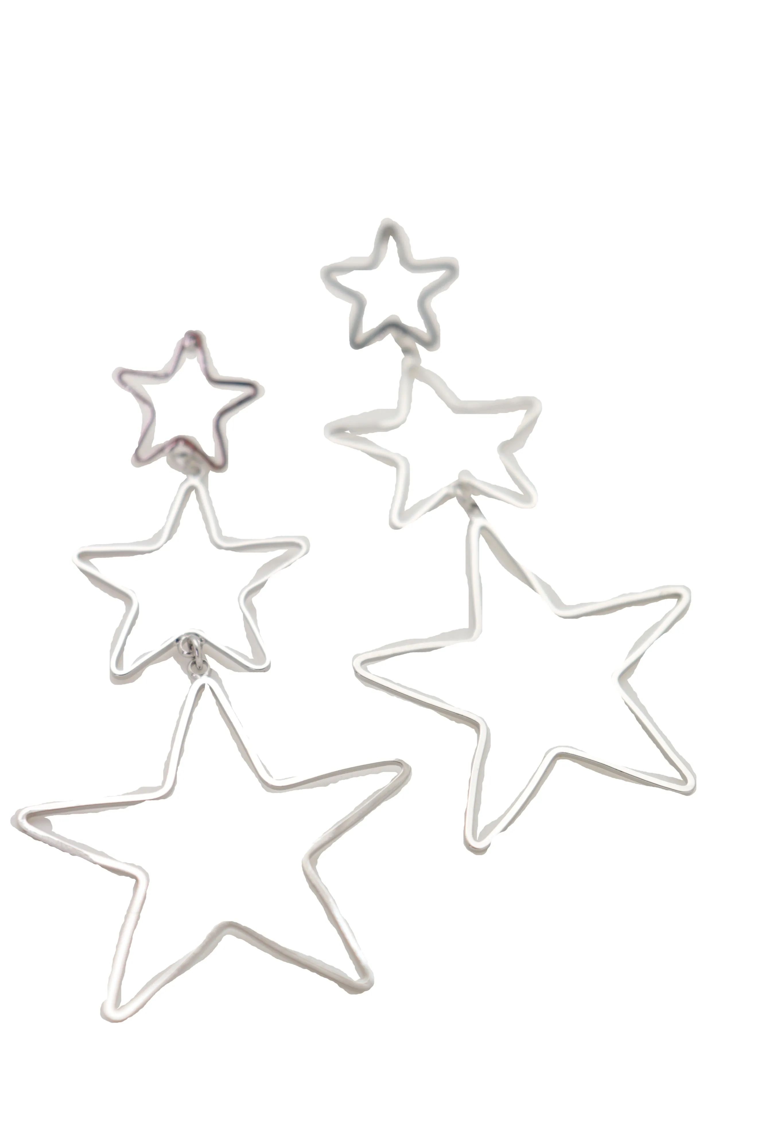 Silver 3-Star Outline Drop Earrings