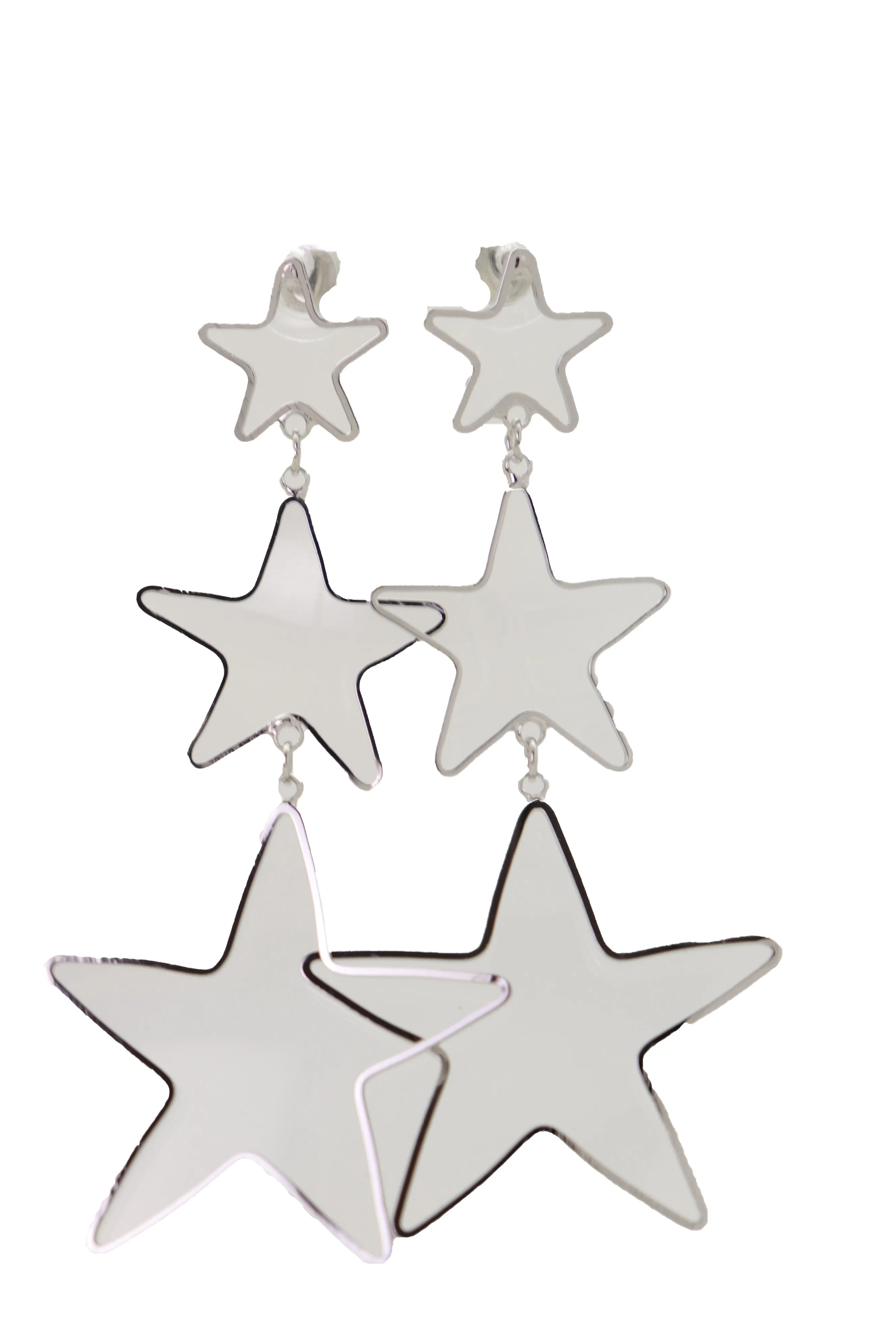 Silver 3-Star Outline Drop Earrings