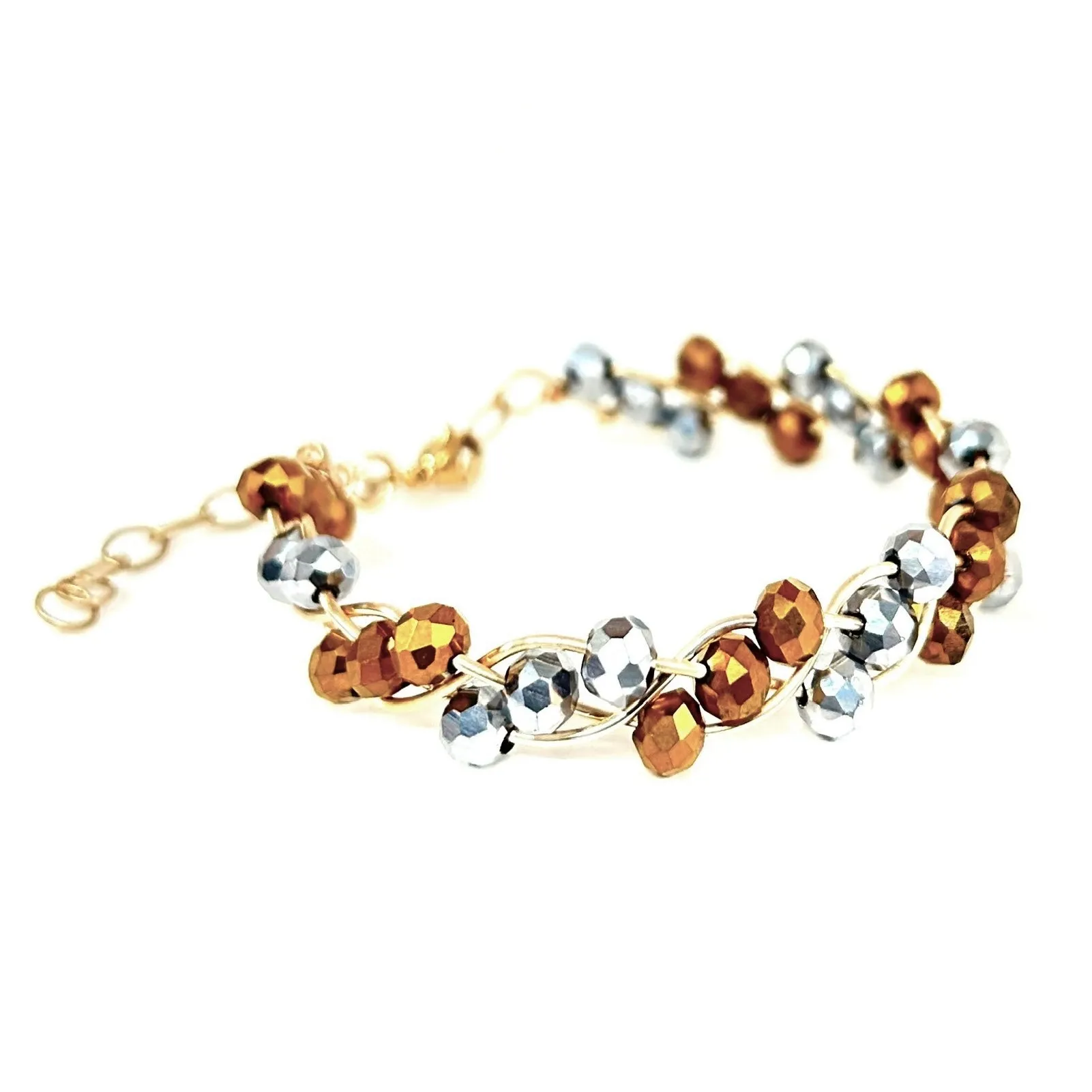 Silver & Gold Triple Wave Rondelle Crystals Bracelet