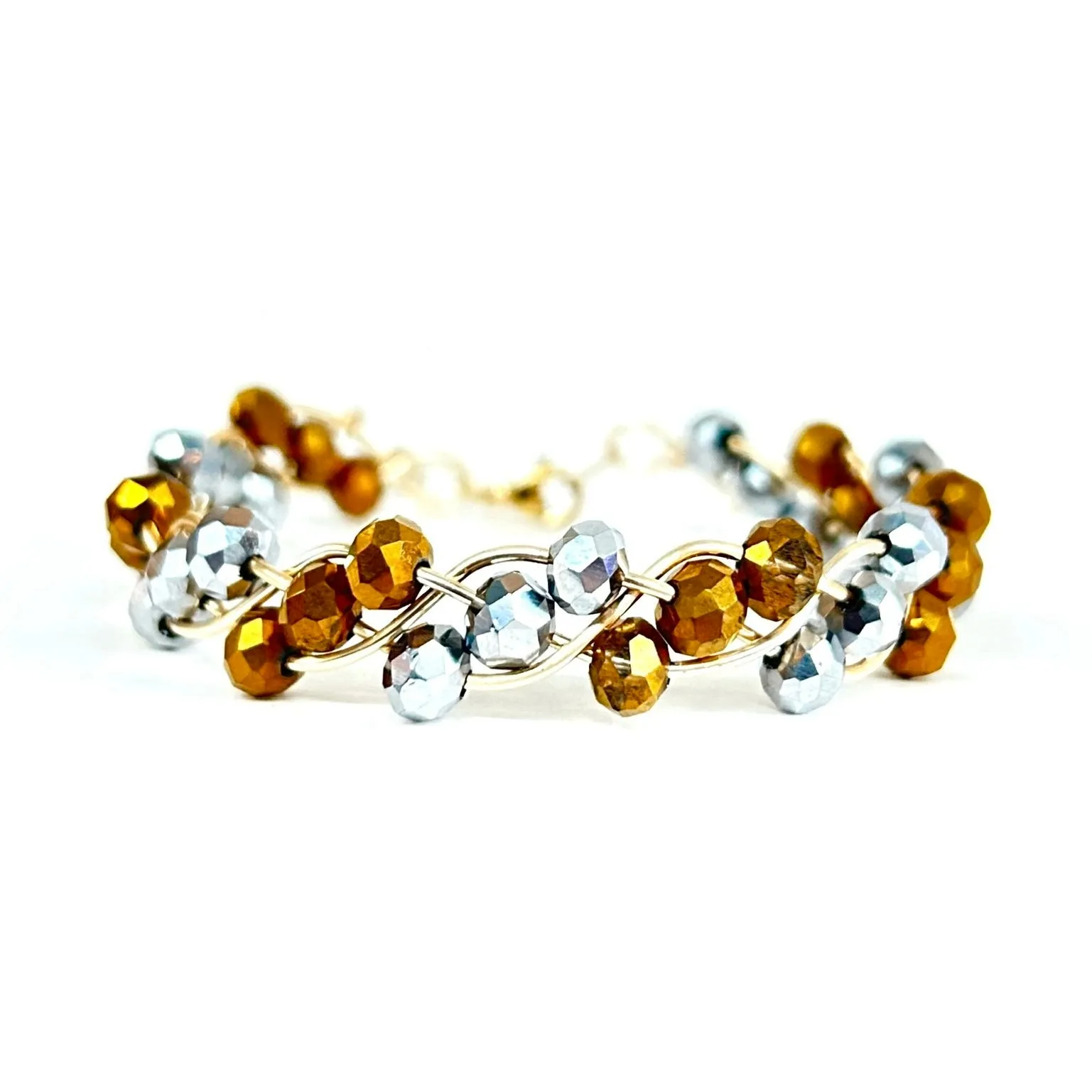 Silver & Gold Triple Wave Rondelle Crystals Bracelet