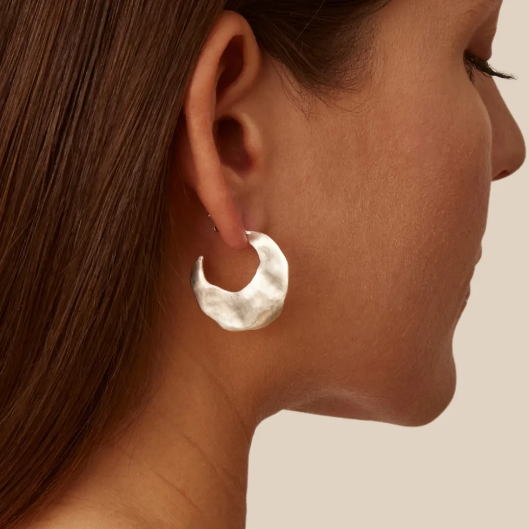 Silver Crescent Wave Hoops