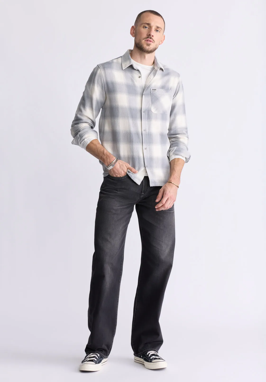 Sinclair Men's Long-Sleeve Plaid Shirt, Grey - BM24428