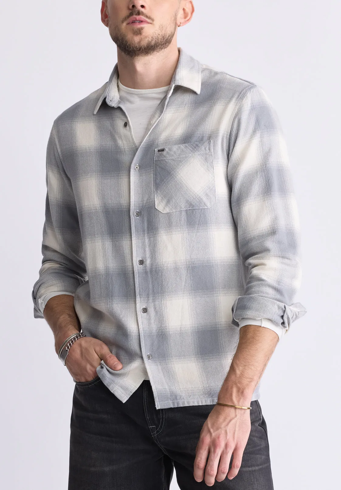 Sinclair Men's Long-Sleeve Plaid Shirt, Grey - BM24428