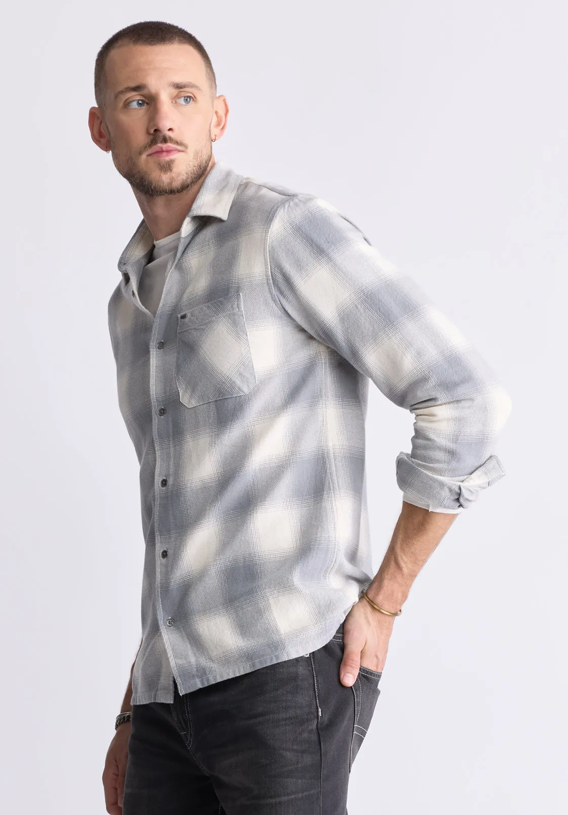 Sinclair Men's Long-Sleeve Plaid Shirt, Grey - BM24428