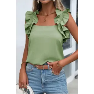 Smoke Green Ruffle: Needful Things'  Fabulous Sleeveless Top 💚