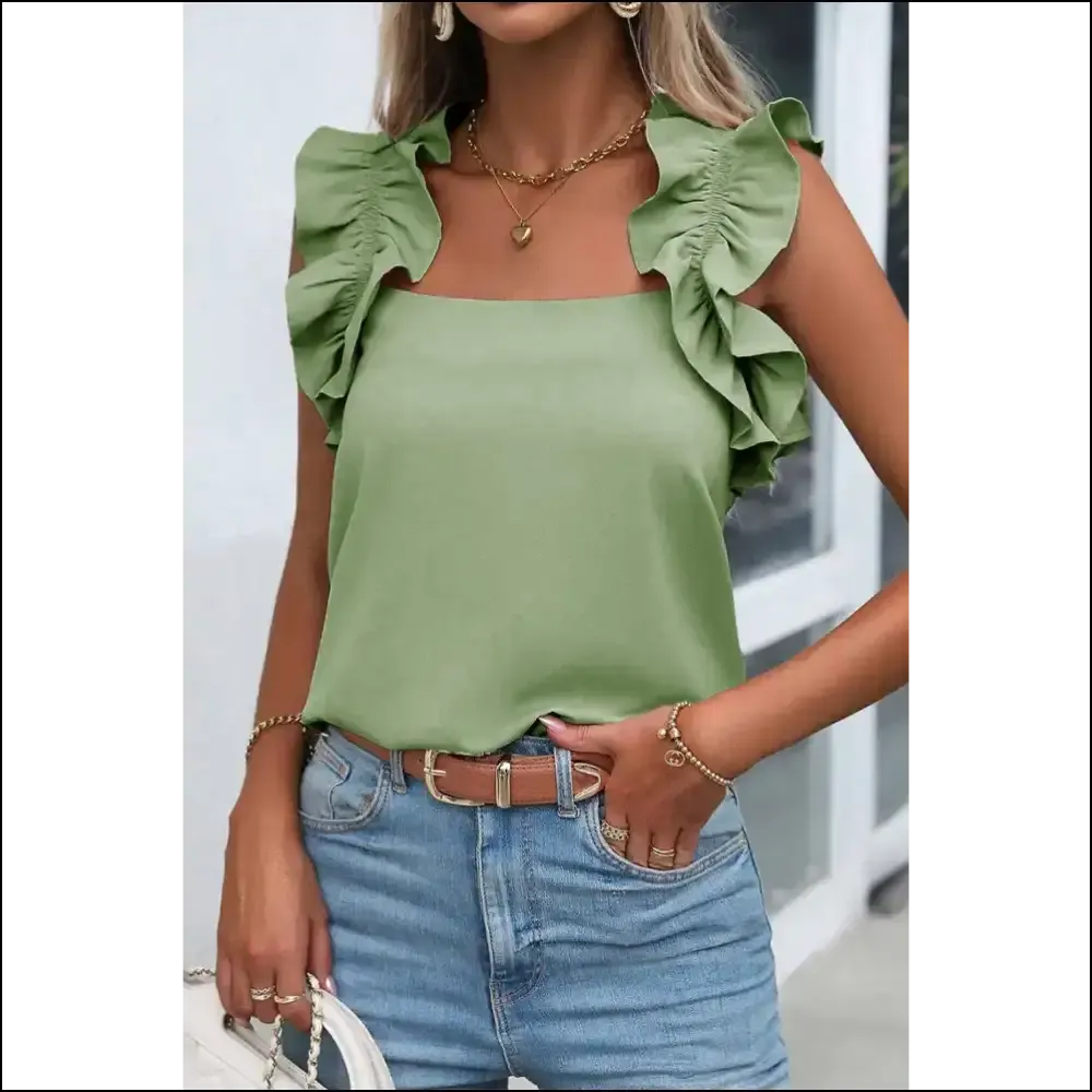 Smoke Green Ruffle: Needful Things'  Fabulous Sleeveless Top 💚