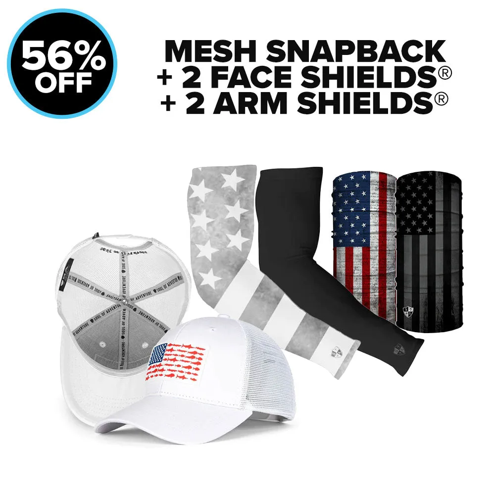 SNAPBACK   2 FACE SHIELDS®   2 ARM SHIELDS®