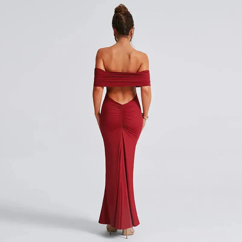 Socialite Style Elegant Sexy Backless Off-shoulder Dress Women