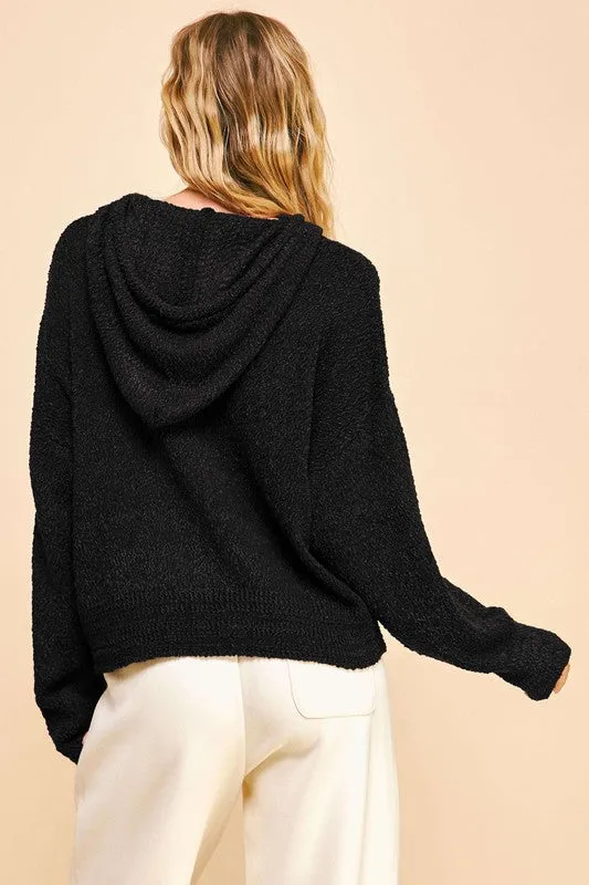 Soft And Cozy Black Hooded Sweater - T10880BK