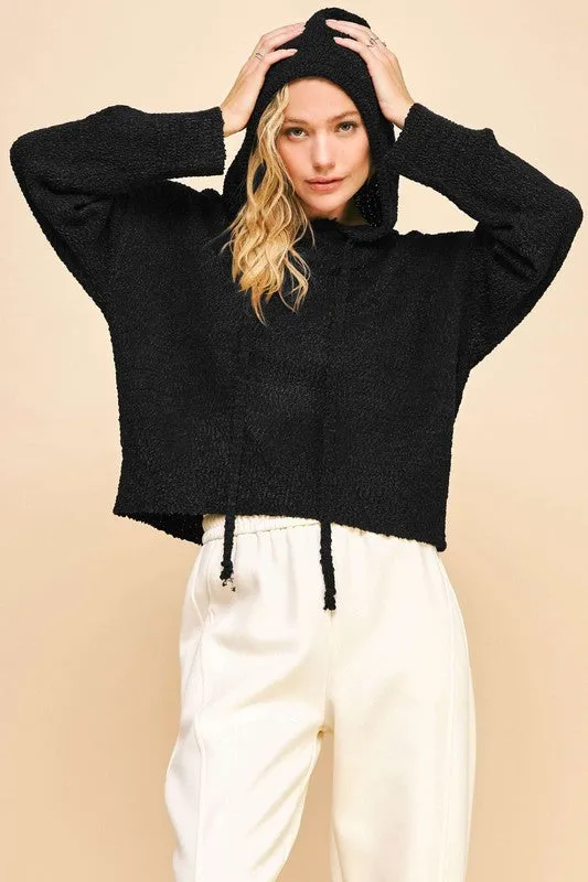 Soft And Cozy Black Hooded Sweater - T10880BK