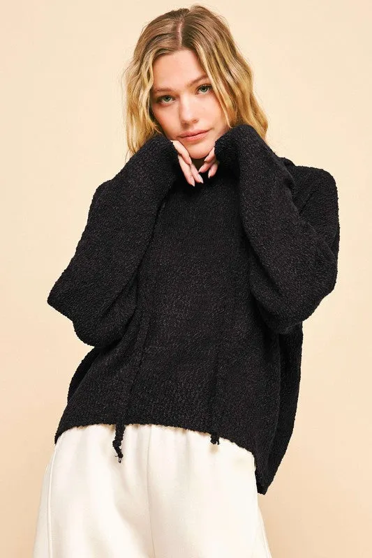 Soft And Cozy Black Hooded Sweater - T10880BK