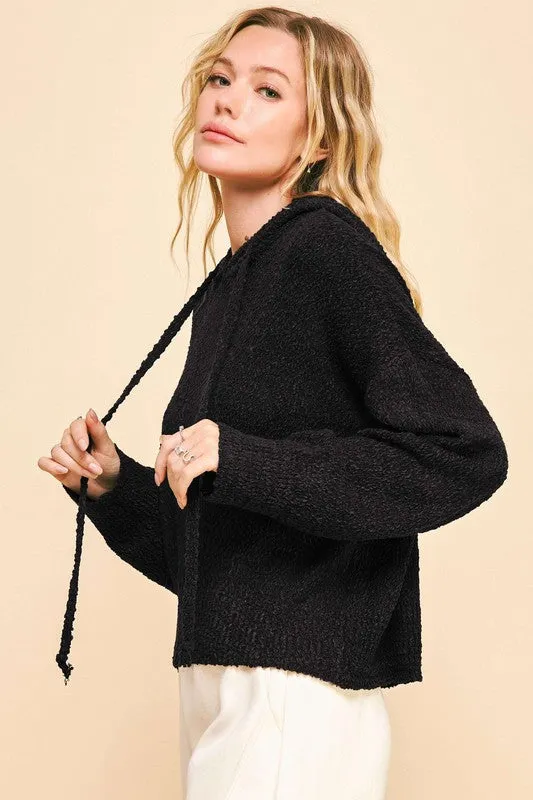 Soft And Cozy Black Hooded Sweater - T10880BK