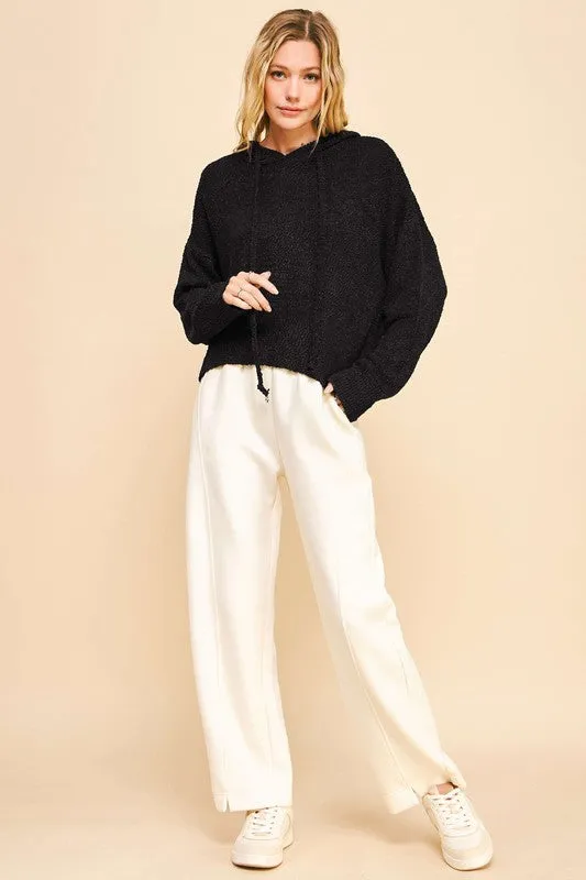Soft And Cozy Black Hooded Sweater - T10880BK