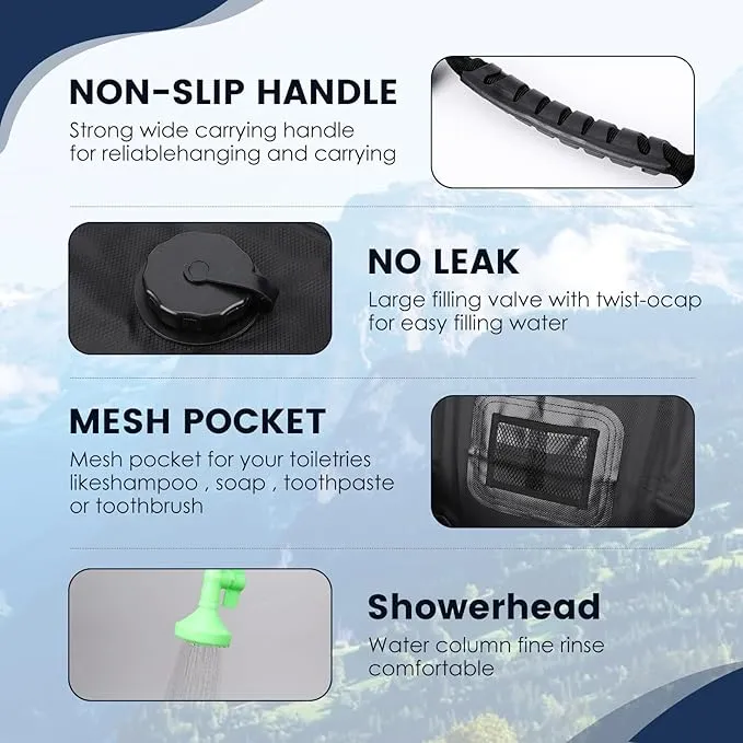 Solar Shower Bag, Portable Solar Shower for Camping, 5 Gallons/20L Camping Shower Bag with Removable Hose and On-Off Switchable Shower Head, Portable Shower for Camping, Hiking, Beach Swimming