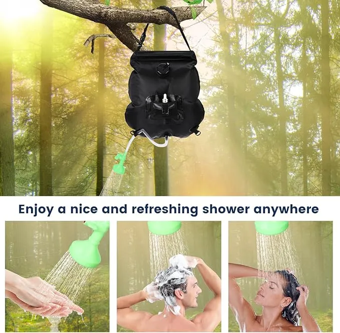 Solar Shower Bag, Portable Solar Shower for Camping, 5 Gallons/20L Camping Shower Bag with Removable Hose and On-Off Switchable Shower Head, Portable Shower for Camping, Hiking, Beach Swimming