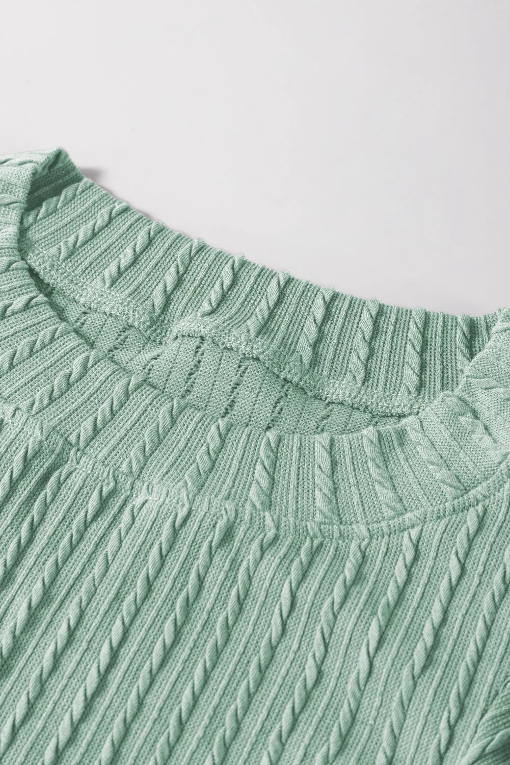 Solid Color Textured Ruffle Short Sleeve Knit Top