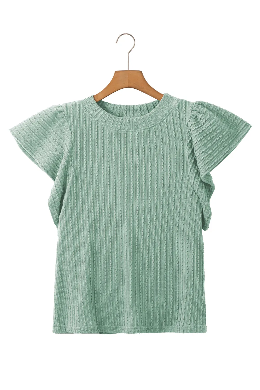 Solid Color Textured Ruffle Short Sleeve Knit Top