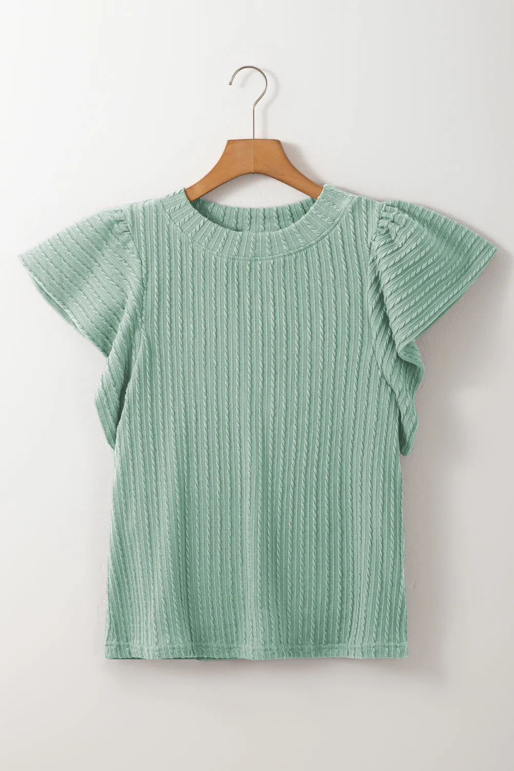 Solid Color Textured Ruffle Short Sleeve Knit Top